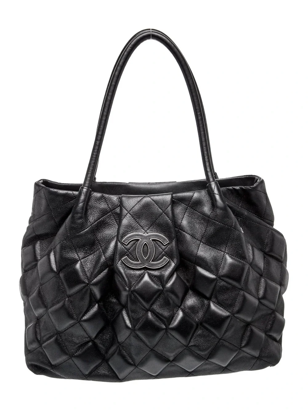 CHANEL Black Quilted Lambskin CC Tote